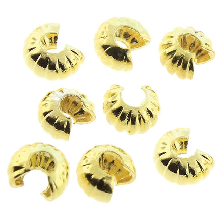 The Beadsmith Crimp Covers – Baño de oro, forma redonda corrugada, medio abiertas, 4 mm de diámetro, 144 piezas
