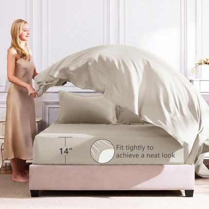 CozyLux Queen Comforter Set with Sheets Beige - 7 Pieces Bed in a Bag