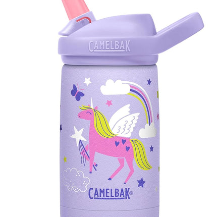 CamelBak Eddy+ Niños Válvula de Mordida con Popote Botella de Agua Aislada de Acero Inoxidable Unicornios Mágicos, 12oz