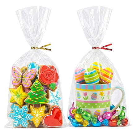 Cello Cellophane Treat Bags,200 PCS 7x13 Inches Clear Pastic Gift Bags with Twist Ties,Party Favor Bags