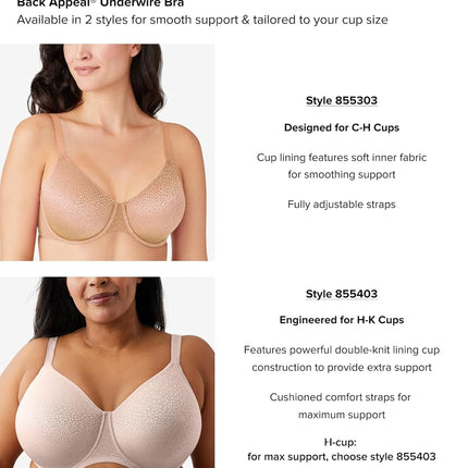 Wacoal Women's Back Appeal Unlined Full Coverage Underwire Bra, 855303, Barbadoschry, 40DD