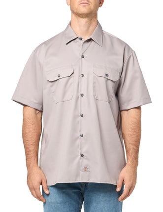 Dickies Mens Short Sleeve Work Shirt, Silver, X-La