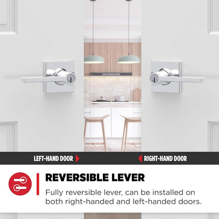 Kwikset Casey Entry Door Lock Lever, Secure Keyed Exterior Entrance, with Reversible Handle, SmartKey Re-Key Security Technology and Microban Protection in Polished Chrome