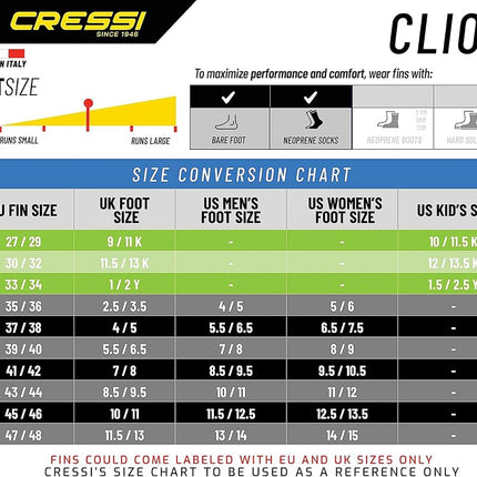 Cressi Clio Fins Diving Fins - Blue, Size 47/Size 48