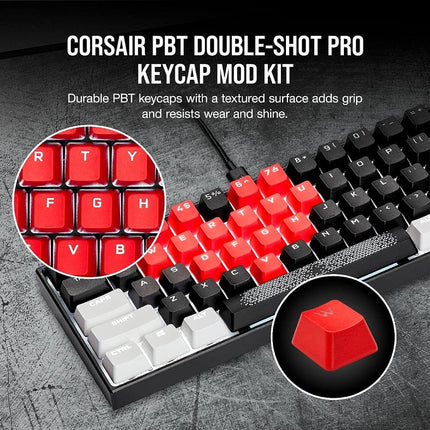 Kit de modification de touches Corsair PBT Double-Shot PRO – Touches PBT double injection – Rouge origine – Rangée inférieure standard – Surface texturée – Parois de 1,5 mm d'épaisseur – Amortisseurs toriques