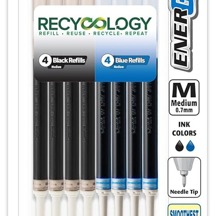 Recambios Pentel Energel 0.7 - Punta de aguja - Trazado medio - Paquete de 4 negros y 4 azules (8 en total) - Modelo: LRN7