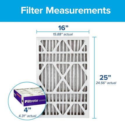 Filtrete 16x25x4 AC Furnace Air Filter, MPR 1550, MERV 12, Fits Lennox & Honeywell, CERTIFIED Asthma & Allergy Friendly, Electrostatic Air Cleaning Filter, 2-Pack (Actual Size 15.88x24.56x4.31 in)