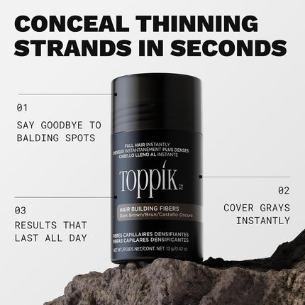 Toppik Hair Building Fibres Dark Brown, 27.5g - Thicker Fuller Look Instantly, Natural Keratin Protein, Wind Sweat & Rain Resistant, Easy to Apply, For Men & Women who are thinning