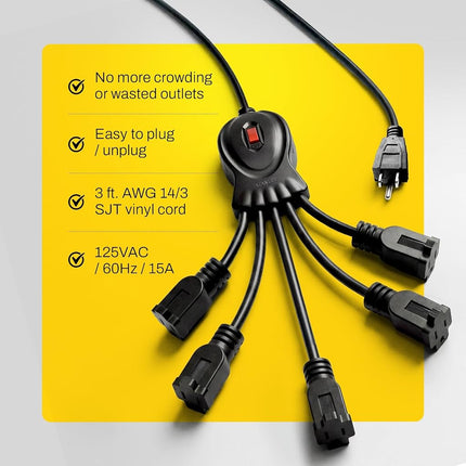 Stanley 31503 PowerSquid 5 Outlet Flexible Outlet Multiplier, Black