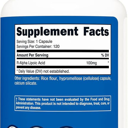 Nutricost R-Alpha Lipoic Acid 100mg, 120 Capsules - Veggie Capsules, Non-GMO, Gluten Free