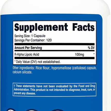 Nutricost R-Alpha Lipoic Acid 100mg, 120 Capsules - Veggie Capsules, Non-GMO, Gluten Free