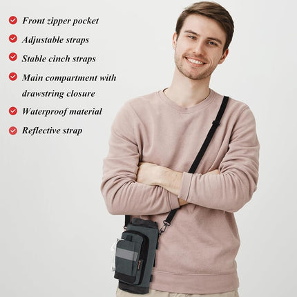 Crutch Bag Lightweight Crutch Accessories Storage Pouch with Reflective Strap and Front Zipper Pocket for Universal Crutch Bag to Keep Item Safety (Dark Gray)