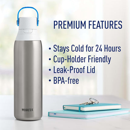 Botella de agua filtrada Brita con aislamiento y pajita, reutilizable, plástico sin BPA, Sea Glass, 768 ml