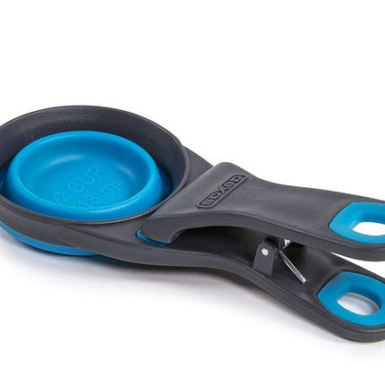 Dexas Pets Collapsible KlipScoop Collapsible Dry Dog Food Scoop and Dog Food Bag Clip, 1/2 Cup Capacity, Pro Blue
