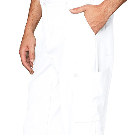 WonderWink Men's Flat Front Cargo Pant, White, Large Short