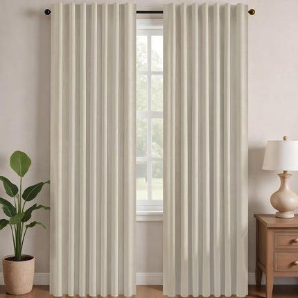 Deconovo Blackout Curtains for Kitchen Window, Back Tab and Rod Pocket Curtains, Room Darkening Curtains, 52x45 Inch, Light Beige, 2 Panels
