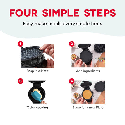 DASH Multimaker Mini System Two 4” Nonstick Removable Waffle Plates (Griddle) - 2Pc Griddle Plate Pack Compatible with Dash MultiMaker Mini System, Nonstick Surface