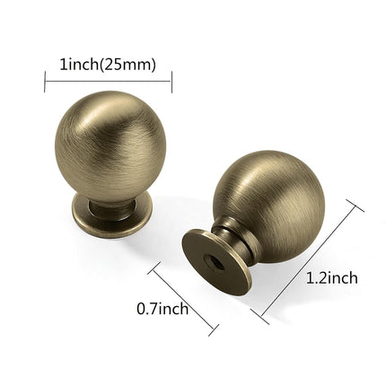 CABDM 6 Pack 1 Inch Vintage Ball Brushed Antique Brass Cabinet Knobs Kitchen Cabinet Hardware Brass Drawer Knobs Pulls for Drawers.