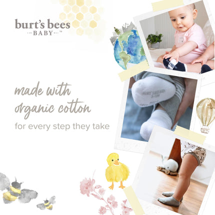 Burt's Bees Baby Baby Girls' Ankle Socks with Non-Slip Grips (6-Pack), Cloud Crew Socks, 0-3 Months