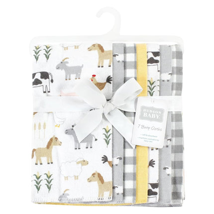 Bavoirs en flanelle de coton unisexe Hudson Baby, Lot de 7, motif adorable ferme, Taille unique