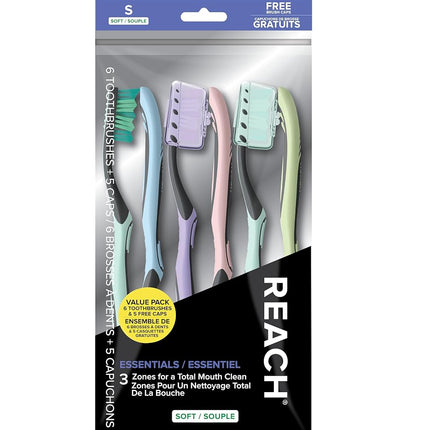 Reach Essentials Soft Bristle Toothbrushes and Cap