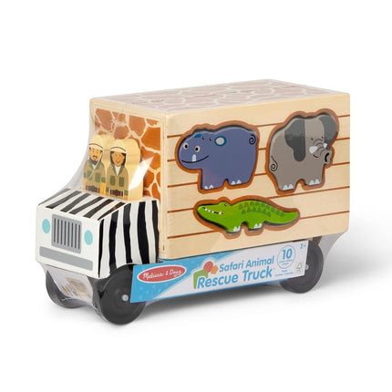 Melissa & Doug Camión de rescate de madera con clasificador de formas | Puzle de animales para niños pequeños, set de juego de aprendizaje temprano | Edad 2+