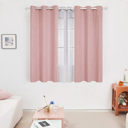 Deconovo Rideaux Occultants – Imprimé Pois Vague Argentée, Isolation Thermique, Réduction du Bruit, Rideaux Intimité pour Chambre et Salon (42W x 45L Pouces, Rose Corail/Argent, 2 Panneaux)