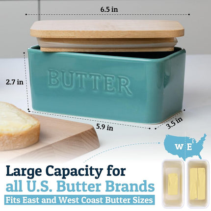 PriorityChef Extra Large Butter Dish with Lid for Countertop, Ceramic Butter Container with Airtight Cover, Butter Keeper for Counter or Fridge, Butter Holder Storage, Turquoise