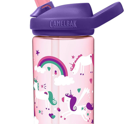 CamelBak eddy+ Botella de Agua para Niños de 400 ml con Tritan Renew – Tapa con Popote, A Prueba de Fugas Cuando Está Cerrada, Unicornios