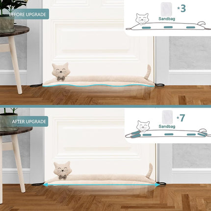 Marwood Under Door Draft Stopper Decorative Wind Stopper 38 inch for Door & Window, Weighted Animal Air Draft Stopper Snake Noise Blocker for Bottom of Door with Hanging Loops - Khaki Cat