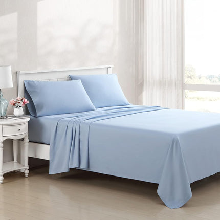 Laura Ashley- King Sheet Set, Luxury Sateen Cotton Bedding, 800 Thread Count, Soft & Smooth Home Decor (Solid Blue, King)