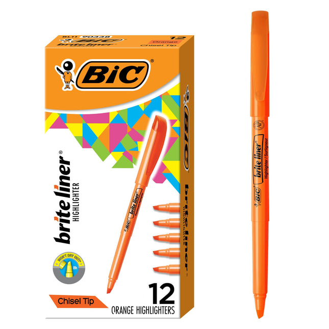 BIC Brite Liner Highlighters, Chisel Tip, 12-Count