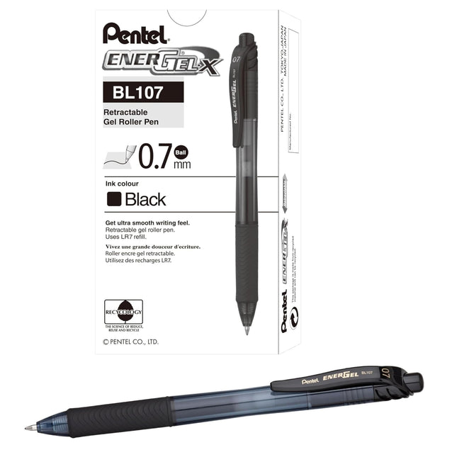 Pentel EnerGel-X Retractable Pen, 0.7 mm Tip - Bla