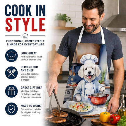 Caroline's Treasures Tablier Le Chef Kuvasz Cuisine Cuisson Service Pâtisserie Artisanat Jardinage pour Adultes Femmes Hommes, Unisexe, Grand, Multicolore