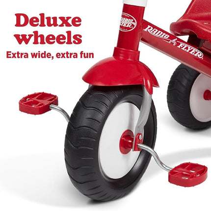 Kids Bike, Toddler Bike, Toddler Toys, Kids Toys for Ages 2-4, Radio Flyer Deluxe Steer & Stroll Tricycle, Trike for Ages 2-5, Red