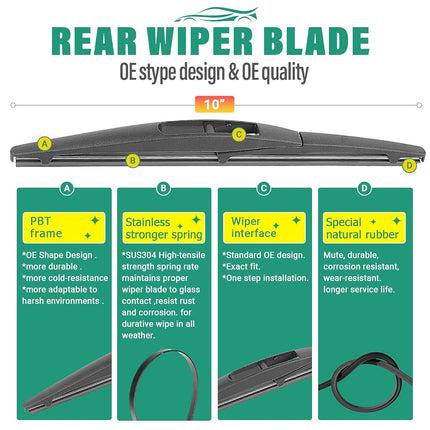 Honda HRV HR-V 2016 2017 2018 2019 2020 2021 2022 Premium All Weather Front & Rear Wiper Blades (3 Pack)
