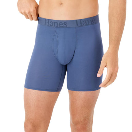 Hanes Originals Supersoft Boxer Briefs, Viscose from Bamboo Men's Underwear, Solids & Prints, 3-Pack, Grey/Green/Navy, XL
