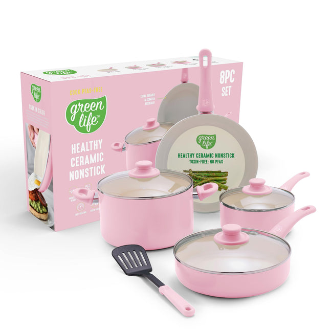 GreenLife Soft Grip 8-Piece Cookware Set, Healthy 