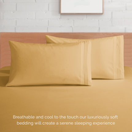 Elegant Comfort Luxurious 1500 Premium Hotel Quality Microfiber 4-Piece Sheet Set, 18-24 Inches Deep - Extra Deep Pocket Sheets - Ultra Soft 4PC Deep Pocket Sheets, King, Camel-Gold