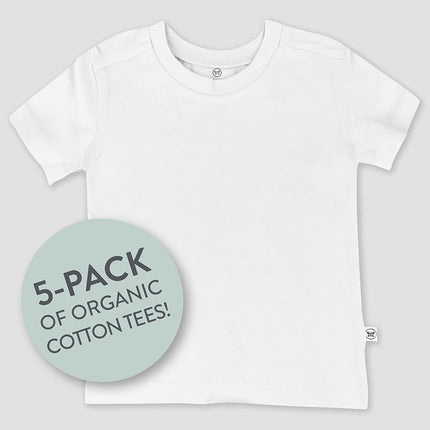 HonestBaby Multipack Short Sleeve T-Shirt Tee 100% Organic Cotton Infant Baby, Toddler, Little Kids Boys, Girls, Unisex, Bright White, 3-6 Months