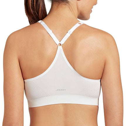 Jockey Women's Active Mid Impact Molded Cup Seamless Sports Bra, Opaque, White, XL