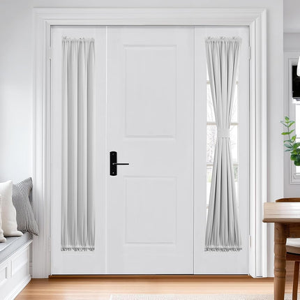 Deconovo Blackout Door Curtain for Glass Doors & Sidelights, Thermal Insulated Privacy Panel with Dual Rod Pockets & Adjustable Tieback, Machine?Washable Curtain (12W x 72L, Greyish White, 1 Panel)