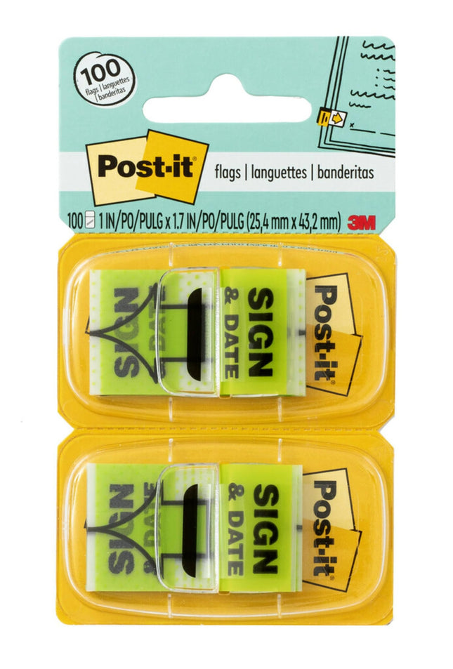 Post-it Sign and Date Flags, 50/Dispenser, 2 Dispe