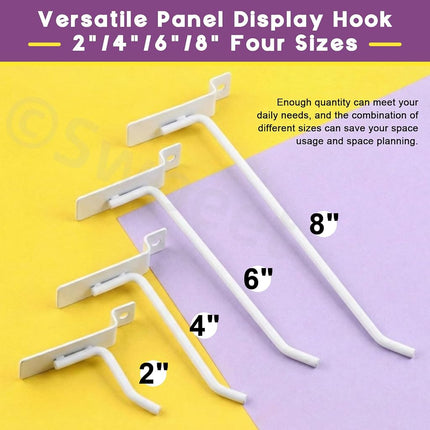 Swpeet 20Pcs 4 Inch Heavy Duty Slatwall Hooks Assortment Kit, Slatwall Accessories Slatwall Panel Hooks Garage Organization Slat Wall Hooks Pegboard Gridwall Hook Display Hook for Retail White