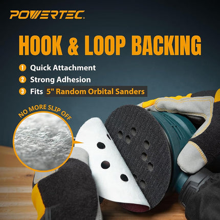 POWERTEC 100PK, 5 Inch 8 Hole Hook and Loop Sanding Discs, 320 Grit, Sandpaper for Random Orbital Sanders, 45032-P4