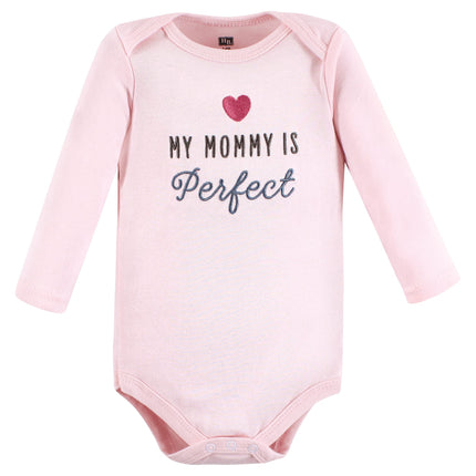 Hudson Baby Baby Girls Cotton Long-sleeve Bodysuits 3-pack, Perfect Mommy, 9-12 Months