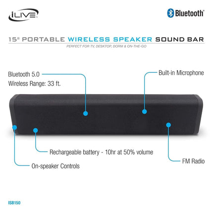 Barra de sonido de altavoz inalámbrico portátil de 15"