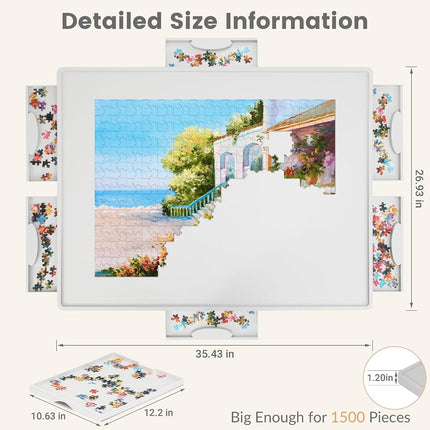 ALL4JIG 1500 Pieces Rotating Plastic Puzzle Board with 6 Sliding Drawers and Protective Cover, 360° Lazy Susan Design, 34.25"x26.38" Portable Spinning Puzzle Table for Adults, Ideal Mum
