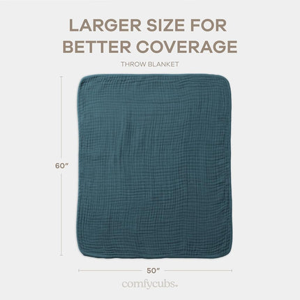 Comfy Cubs Adult Muslin Blanket Throw, 127 x 152 cm - Soft, Six-Layered, Lightweight, Breathable Cotton Blanket for All Seasons - Machine Washable, Stylish Home Decor - Neptune