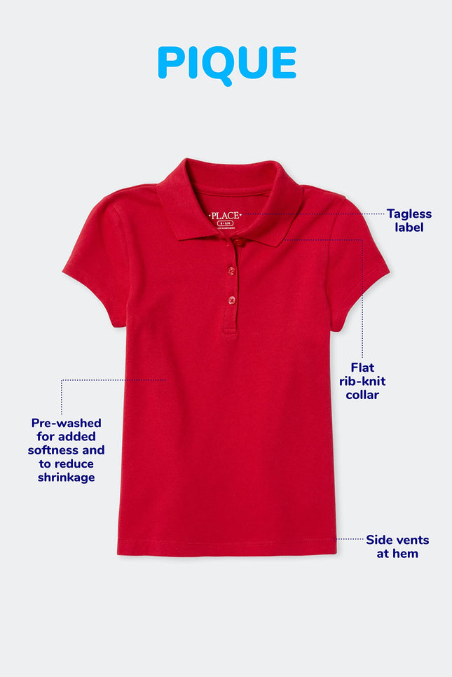 The Children's Place Polo Piqué de Manga Corta con Volantes para Bebé Niñas y Niñas Pequeñas, Ruby Individual, 4T